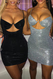 Irregular Cutout Neck Glitter Fabric Bodycon Birthday Party Slip Mini Dresses