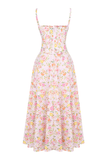 Floral Print Cami Corset A-Line Midi Dresses-Pink