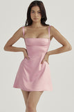 Square Neck Strap A-Line Mini Satin Dresses