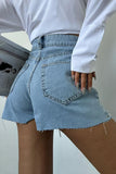 Ripped Frayed High Waist Pocket Casual Denim Shorts-Blue