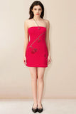 Colorblock Strap Fruit Print Slim Fit Mini Dresses-Red