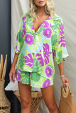 Abstract Print Half Sleeve Loose Fit Blouse Shorts Matching Set-White