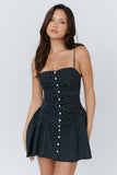 Polka Dot Button Ruffle Accents A-Line Mini Slip Dresses-Black