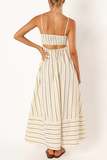 Boat Neck Spaghetti Strap A-Line Backless Striped Print Maxi Dresses-Pink