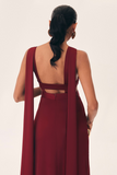 Deep V Neck Streamer Backless Gowns Maxi Tank Dresses-Burgundy