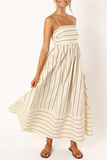 Boat Neck Spaghetti Strap A-Line Backless Striped Print Maxi Dresses-Pink