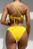 Ribbed Cross Tied Strap Bikini Two Piece Set