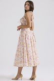 Sleeveless Halter Floral Print Corset A-Line Garden Party Midi Dresses-Pink