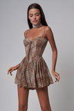 Cami Leopard Print Sweetheart Neck Backless Tie Up Pleated A-Line Mini Dresses