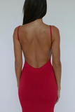 Spaghetti Strap Slim Fit Backless Solid Color Maxi Dresses-Red