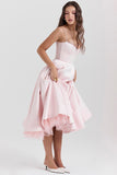 Elegant Cinch Waist Party Bridesmaid Tulle Layered Midi Slip Dresses-Pink