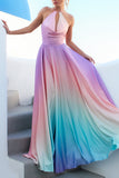 Gradient Halter Neck Backless Tied Up Party Maxi Dresses-Pink