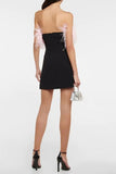 Feather Strapless Slim Fit Rhinestone Trim Slit Cocktail Party Mini Dresses-Black