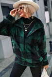 Faux Fur Plaid Turndown Collar Zipper Jacket