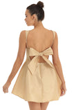 Square Neck Straps White Bow Knotted Cutout Backless A-line Satin Mini Dresses