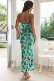 Cami Boat Neck Floral Print Backless Tied Up Bodycon Vacation Maxi Dresses