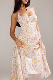 Sleeveless Halter Floral Print Corset A-Line Garden Party Midi Dresses-Pink