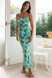 Cami Boat Neck Floral Print Backless Tied Up Bodycon Vacation Maxi Dresses