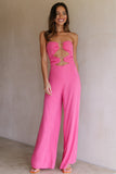 Cut Out Strapless Party Jumpsuit Bubblegum Pants