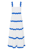 Colorblock Ripple Trim Loose Fit A-Line Vacation Slip Maxi Dresses-White