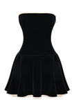 Velvet Strapless Lace Up Corset A-Line Pleated Mini Dresses-Black