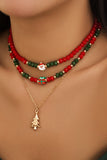 Beads Alloy Christmas Tree Pendant Chain Fashionable Christmas Style Necklaces-Red1