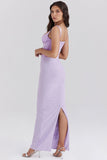 Sweetheart Neck Satin Patchwork Slit Corset Maxi Dresses-Purple Pre Order