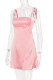 Square Neck Strap A-Line Mini Satin Dresses