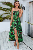 Print Slit Tied Belt Cami Vacation Midi Dresses