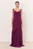 Cowl Neck Sleeveless Asymmetric Ruffle Gown Maxi Dresses-Purple