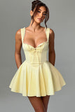 Ruffle Sweetheart Neck Lace Up A-Line Mini Dresses-Yellow