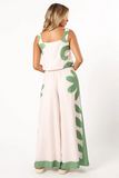 Floral Print Thick Straps Crop Top Wide Leg Pants Matching Set-Green