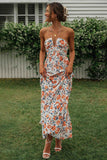 V Neck Halter Floral Print Ruffle Hem Vacation Maxi Dress