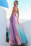 Gradient Halter Neck Backless Tied Up Party Maxi Dresses-Pink