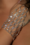 Hollow Out Sparkling Rhinestone Prom Party Finger Linked Bracelet-Silver