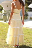 Colorblock Ripple Trim Crop Cami High Waist A-Line Maxi Skirt Matching Set-White