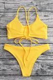 Ribbed Cross Tied Strap Bikini Two Piece Set