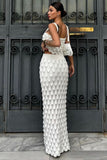 Texture Knit Cami Top Bodycon Maxi Skirt Vacation 2pcs Set-White