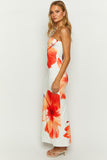 Floral Print Strapless Slim-Fit Vacation Maxi Dresses-White