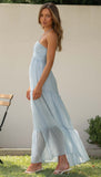 Halter Sleeveless Backless Tiered Pleated Flowy Vacation Maxi Dress