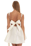 Square Neck Straps White Bow Knotted Cutout Backless A-line Satin Mini Dresses