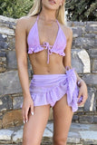 Ruffled Trim Sheer Mesh Cover Up Tie Straps Bikini