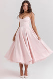 Elegant Cinch Waist Party Bridesmaid Tulle Layered Midi Slip Dresses-Pink