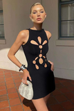 Cutout Solid Color Slim Fit Mini Tank Dresses-Black