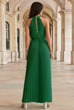 Halter All Over Pleated Wide Leg Jumpsuit