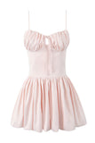 Gathered Bust Tied Up Birthday Party Bubble Mini Slip Dresses-Pink