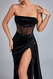 Corset Velvet Slit Gown Maxi Dresses