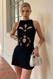 Cutout Solid Color Slim Fit Mini Tank Dresses-Black