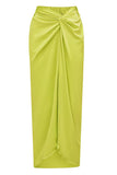 3D Floral Decor One-Piece Swimsuit Twisted Maxi Skirt Swimwear Set-Green