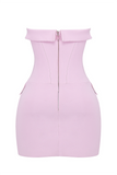 Strapless Corset Decorative Flap Pocket Bodycon Mini Dresses-Pink